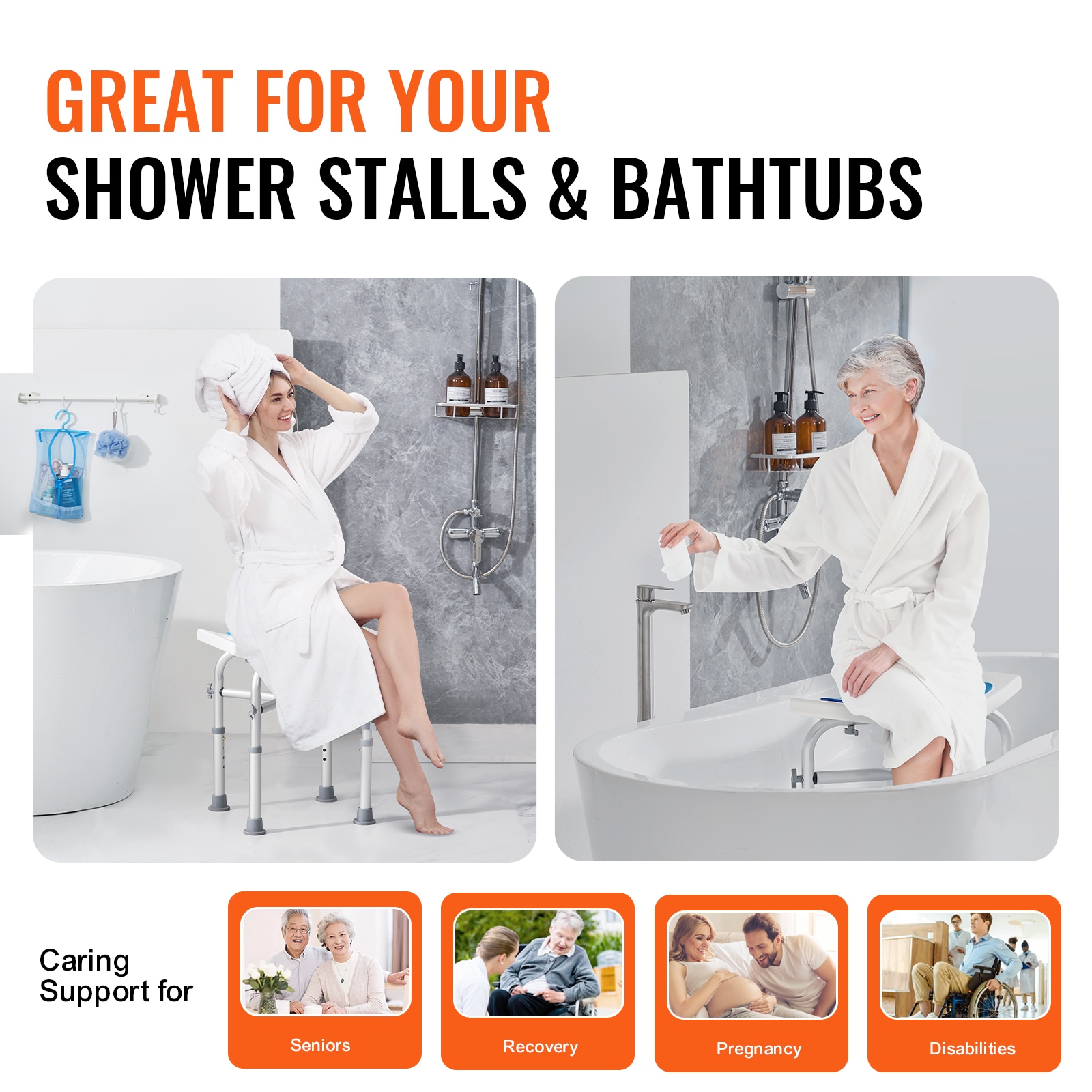Adjustable Shower Stool With Crossbar For Elderly And Disabled_voghion.com